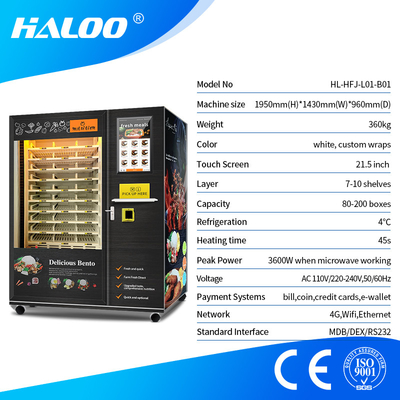 Máquina de venda automática de comida 24 horas 60 tipos 60 HZ 4-5 canais