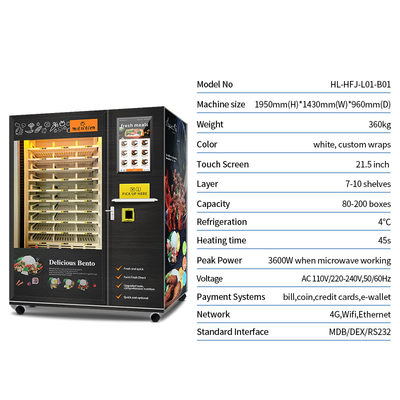 Máquina de venda automática quente do alimento da máquina de venda automática pronto para comer das refeições do alimento para refeições prontas com função de aquecimento