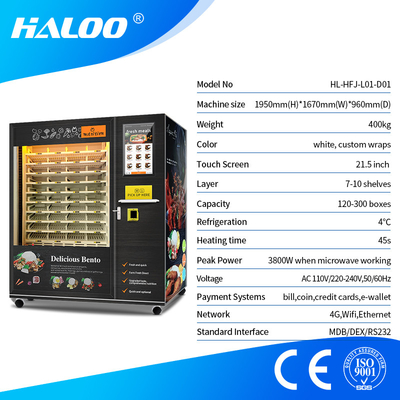 Da lancheira automática da refeição do café da manhã do fast food da grande capacidade máquina de venda automática quente do alimento com aquecimento de micro-ondas
