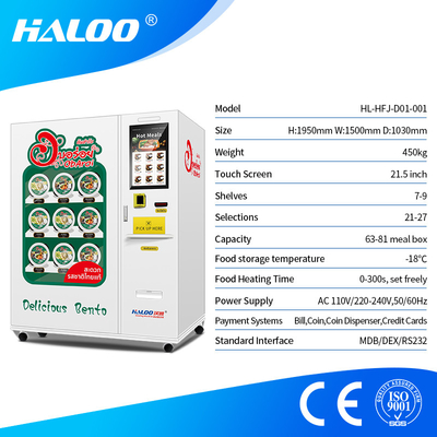 Máquina de venda automática de congelação totalmente automático da lancheira das refeições da congelação de alimento com aquecimento de micro-ondas e porto do recolhimento da cutelaria
