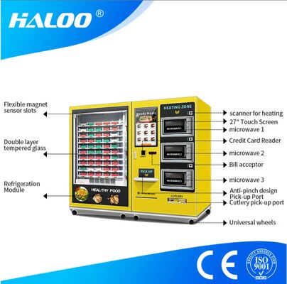 32 polegadas tela sensível ao toque máquina de caixa de almoço semiautomática de grande capacidade com 3 fornos de microondas, adesivos personalizáveis para toda a máquina