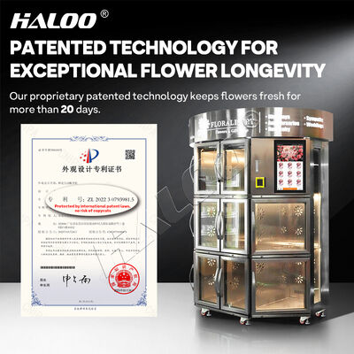 Máquina de venda de flores Haloo com função SDK, corpo em aço inoxidável com sistema de refrigeração e humidificação