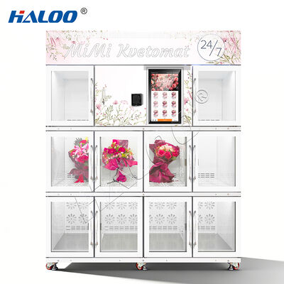 Máquina de venda automática de flores com tela sensível ao toque de 21,5 polegadas, sistema de refrigeração e preservação, feita de chapa galvanizada.