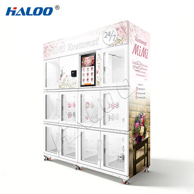 Máquina de venda automática de flores com tela sensível ao toque de 21,5 polegadas, sistema de refrigeração e preservação, feita de chapa galvanizada.