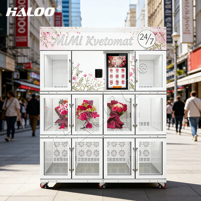 Máquina de venda automática de flores com tela sensível ao toque de 21,5 polegadas, sistema de refrigeração e preservação, feita de chapa galvanizada.