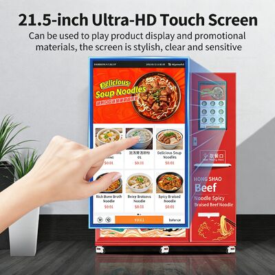 Máquina de venda de macarrão congelado Haloo -18 °C com material de chapa de aço colorido, forno de microondas, aquecimento a vapor por 35 segundos, servindo