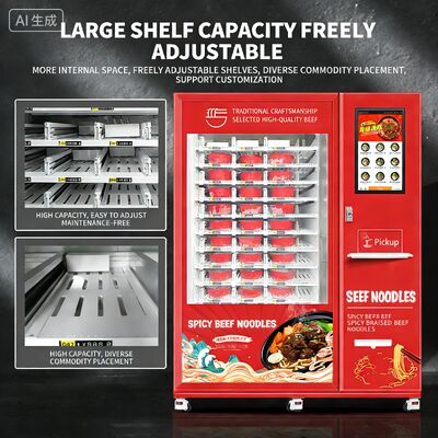 Máquina de venda de macarrão congelado Haloo -18 °C com material de chapa de aço colorido, forno de microondas, aquecimento a vapor por 35 segundos, servindo